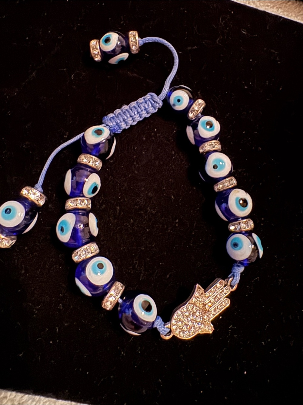 Greek Evil Eye Bead Bracelet with Hamsa Accent - Blue
